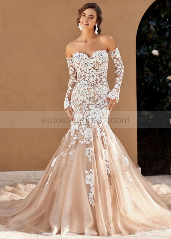 Strapless Lace Tulle Wedding Dress With Removable Sleeves Strapless Lace Tulle Wedding Dress With Removable Sleeves